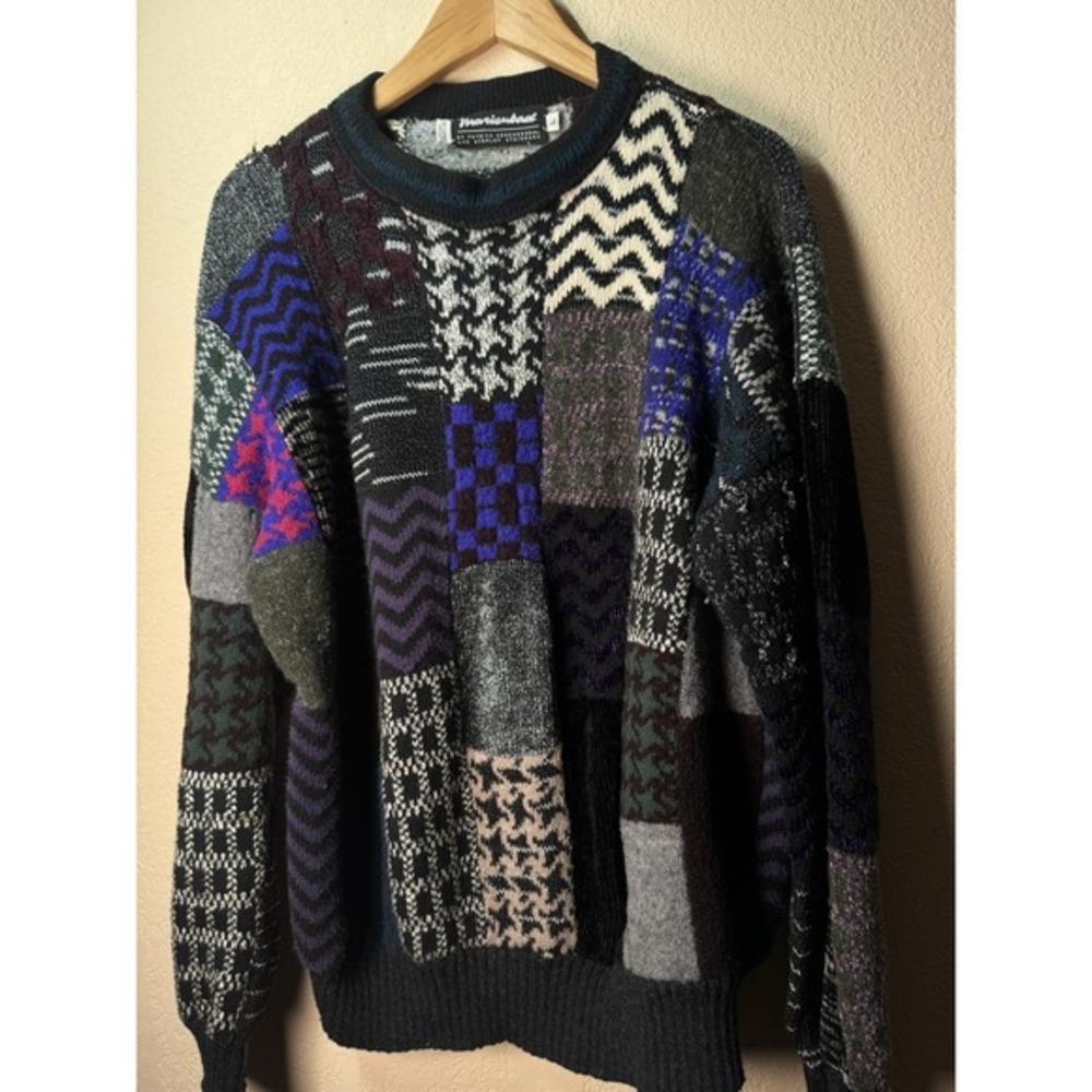 Marienbaad‎ Sweater Mens Large Vintage Patchwork Knit Designer Coogi-type